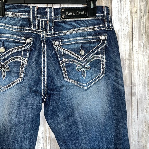 Rock Revival Denim - Rock Revival Luna Bootcut Jeans 28 Medium Wash Sequin Pocket Stretch Denim